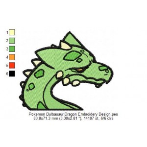 Pokemon Bulbasaur Dragon Embroidery Design